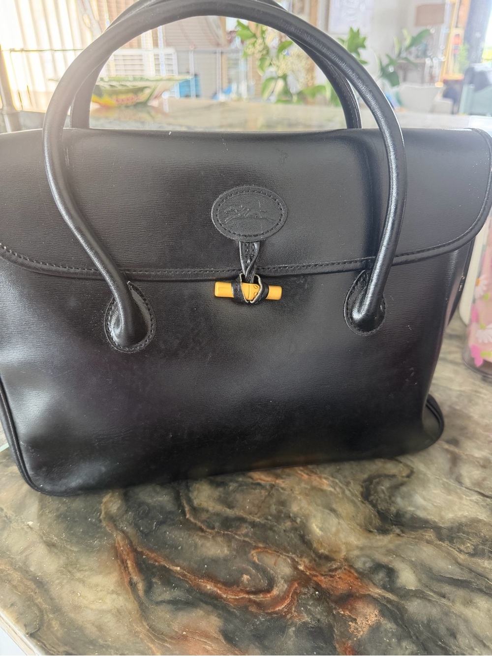 LONG CHAMP - Classic Black Leather Top-Handle Women's Bag